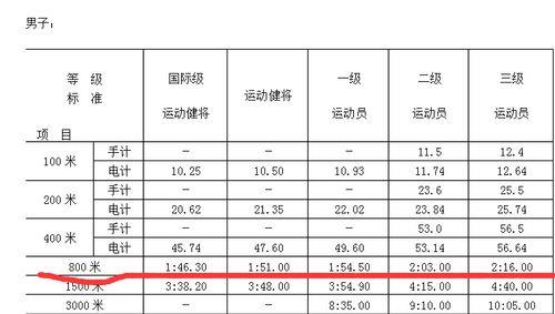 男子八百米标准成绩是多少