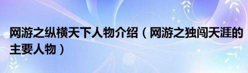 网游之纵横天下人物介绍