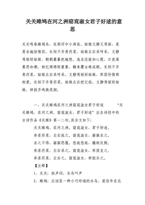 关关雎鸠在河之洲背后含义