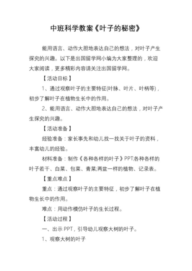 会跑的树叶科学小实验教案