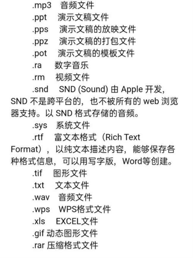 各种文件后缀的含义文件作用