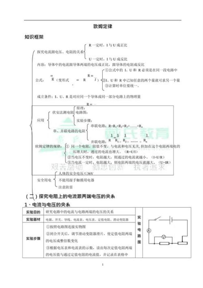 初三物理最后一章的知识点