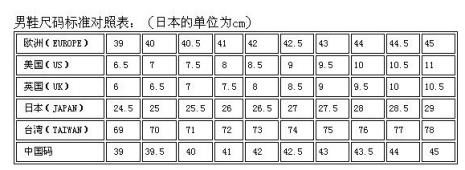 Adidas韩版鞋尺码标准