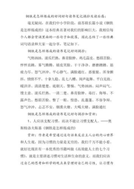 钢铁是怎样炼成的读书笔记摘抄