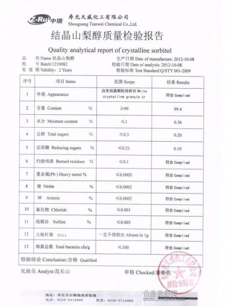 化工产品COA指标包括什