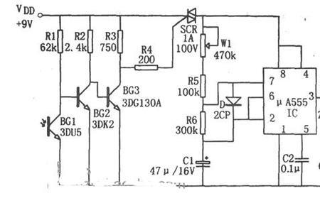 三极管充满电自动转灯电路