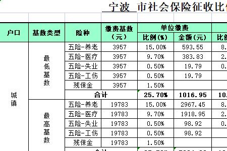 2022社保缴费标准表