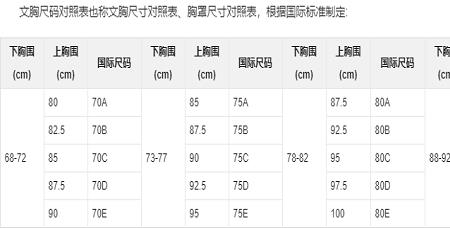 胸围100cm对照表