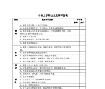 幼儿园大班9月评价表评语