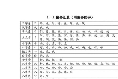 与身体部位相同意思的偏旁