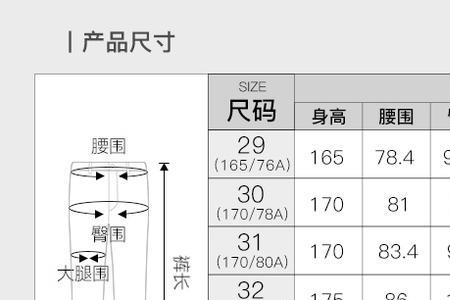 男士五分裤尺码对照表