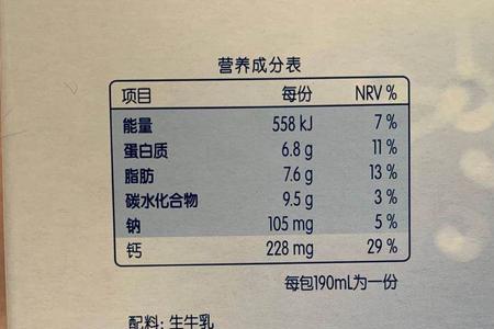 蒙牛袋装的纯牛奶的配料表