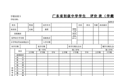 广东省初中学生学籍表是干嘛的