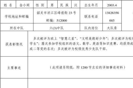 少先队员登记表获奖情况怎么填