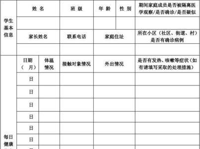 开学健康登记表怎么填写