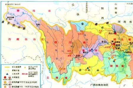 长江干支流分布示意图