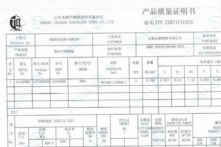 不锈钢304板厚对照表