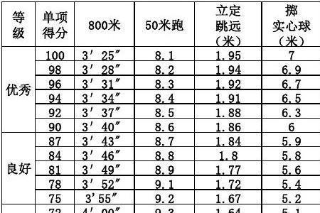 天津小学体育达标测试标准