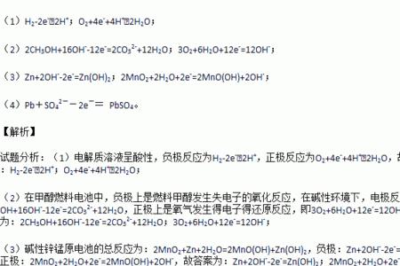 氢氧燃料电池电极化学反应式