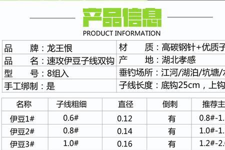 主线子线鱼钩搭配表