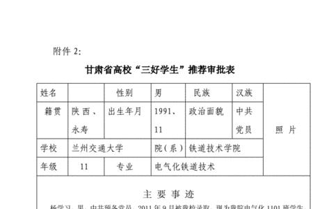 小学三好学生推荐表怎么写