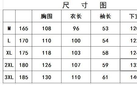 大衣尺寸身高对照表