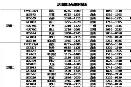 澳门到唐山航班时刻表