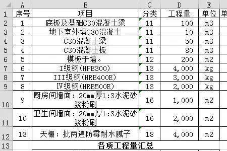 工程量公式求和快捷键