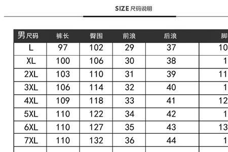 裤子l和xl的区别