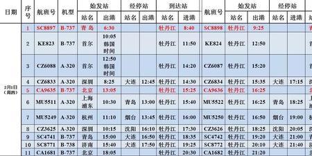 牡丹江机场大巴时刻表