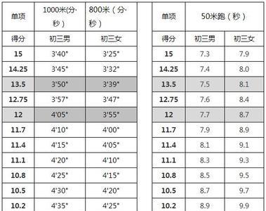 安徽体育统考成绩标准