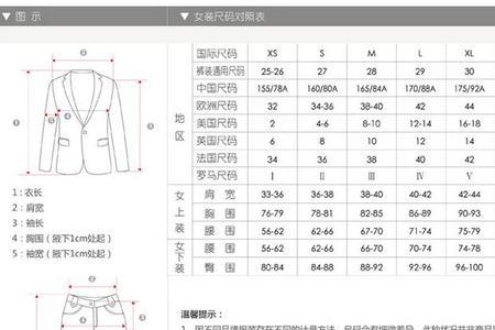 衣服52码对照表