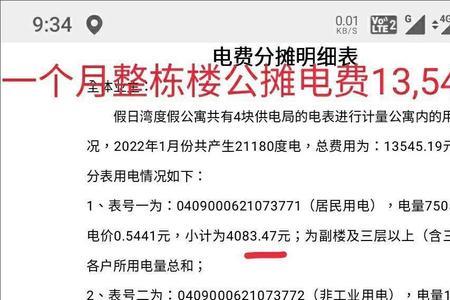 公摊水电费一年多少