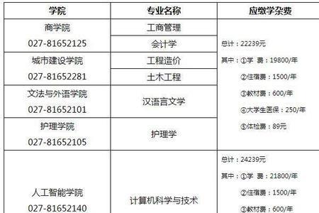 武昌理工学院专科学费收取标准