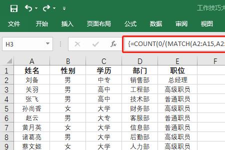 excel怎么统计不同名字的个数