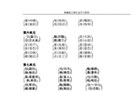 七年级上册第一单元形近字