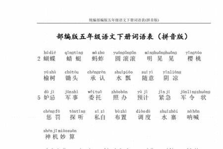 五年级下册第四课词语有哪些