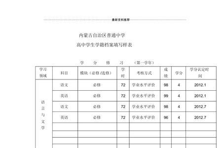 高中生成长档案填写