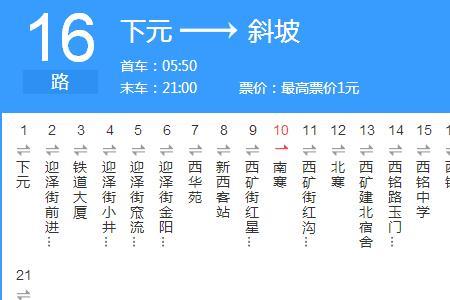 潍坊16路公交车末班车时间