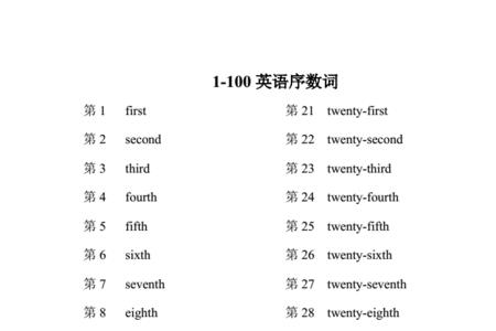 序数词英语1到100