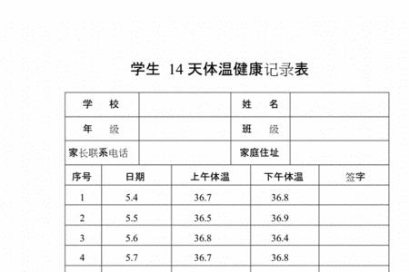 14天健康记录表格正确填写