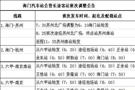 上海南站到海门长途时间表