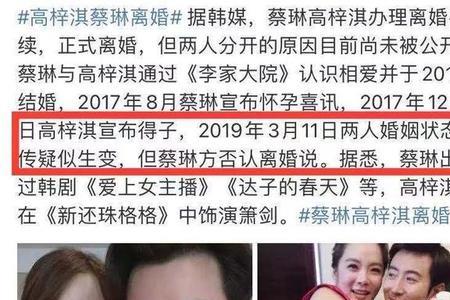 高梓淇蔡琳为何离婚