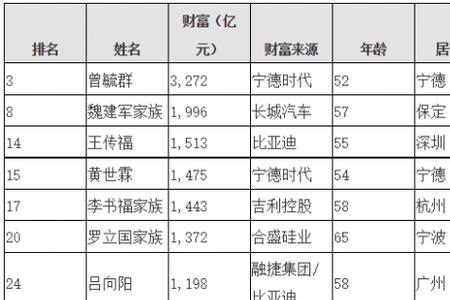 2021年湖北省富豪榜