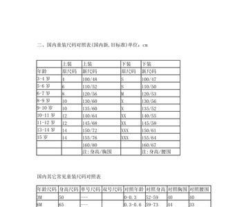 儿童冲锋衣尺码大小对照表