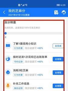 为什么我的支付宝没有涨分锦囊