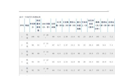 高中体测成绩计算标准