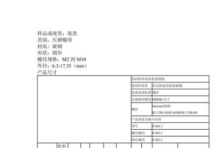 m8压铆螺母规格及板厚