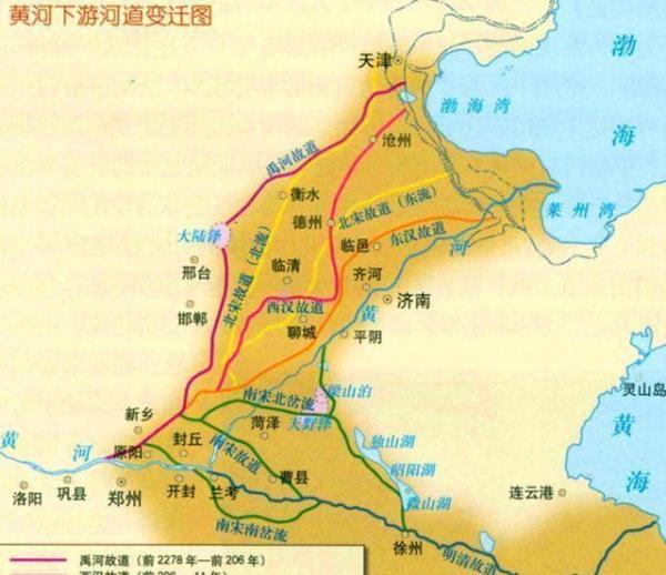 黄河六次改道路线图