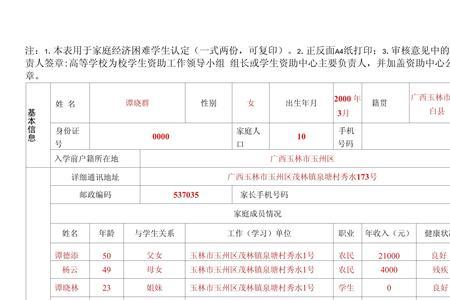 家庭经济困难表能修改不